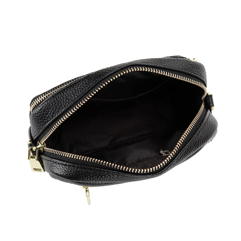 Embroidered Wave Pattern Small Leather Messenger Bag