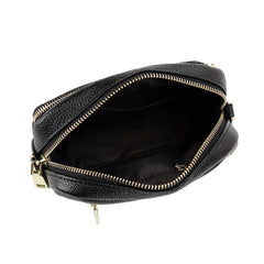 Embroidered Wave Pattern Small Leather Messenger Bag