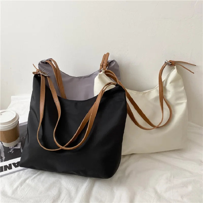 Women Large Size Nylon Crossbody Bag Vegan Plain Shoulder Purse