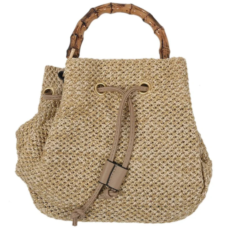 Women's Straw Bucket Bag Woven Shoulder Bags Shopping Purse Beach Handbag