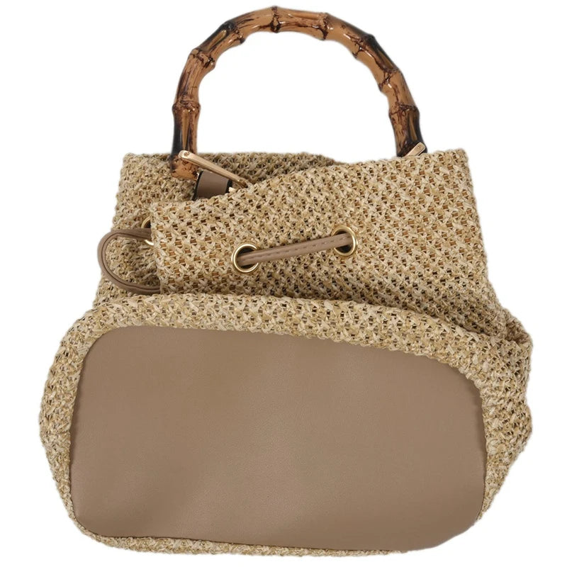 Straw Bucket Bag Woven Shoulder Bags Shopping Purse Beach Handbag