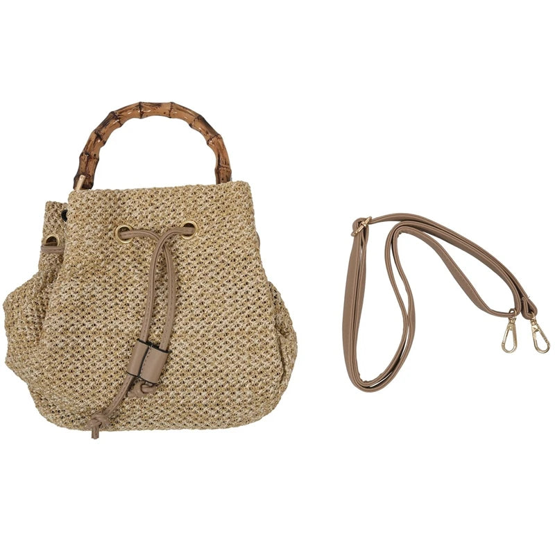 Straw Bucket Bag Woven Shoulder Bags Shopping Purse Beach Handbag