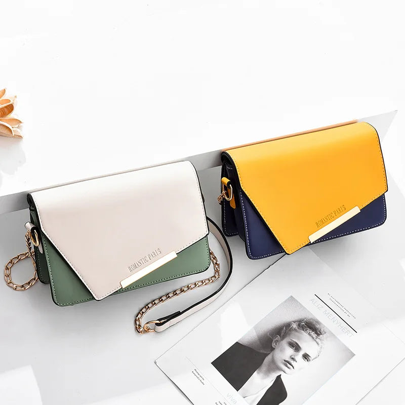Sweet Casual Contrast Messenger Bag Women Chain All-match Small Square Bag