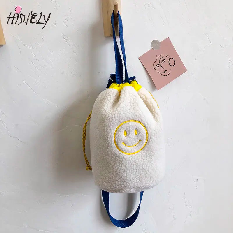 Embroidered Smiley Small Soft Plush Shoulder Bag for Women