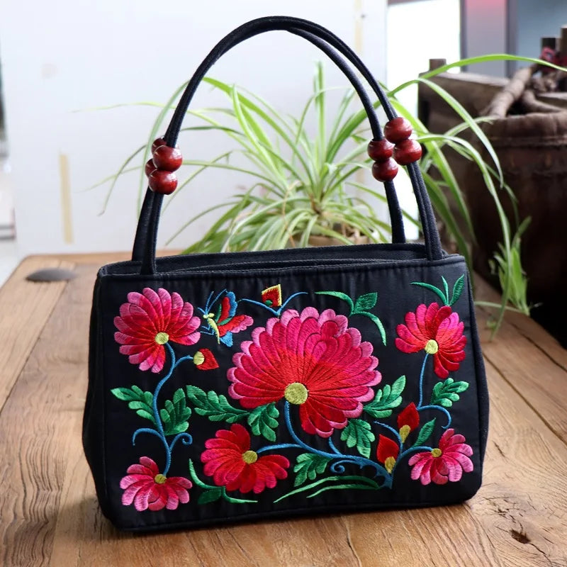 Embroidery Flower Women Handbag National Top-Handle Bag