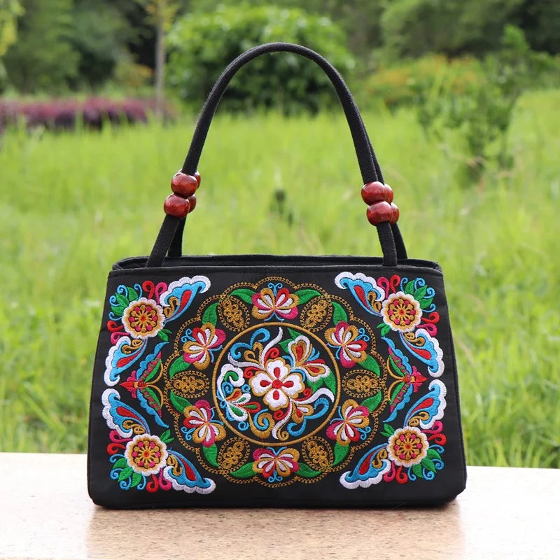 Embroidery Flower Women Handbag National Top-Handle Bag