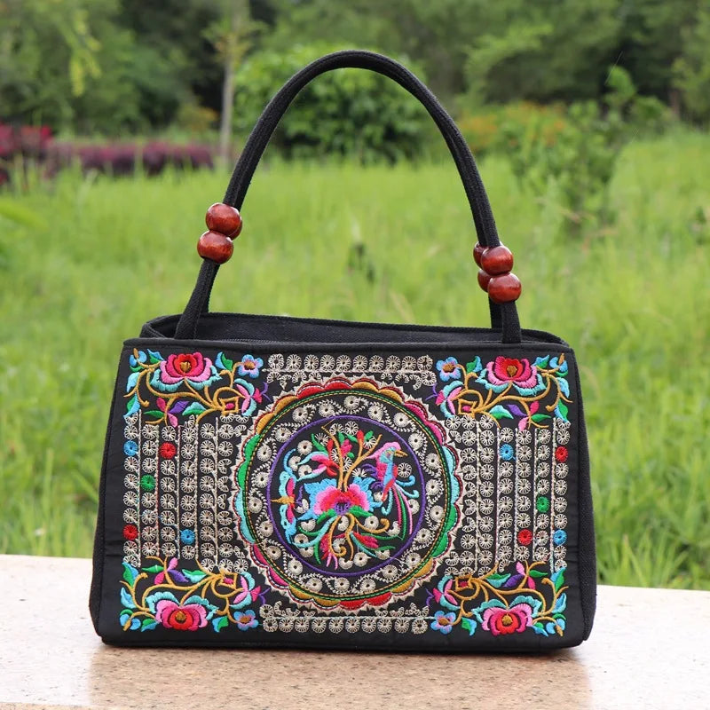 Embroidery Flower Women Handbag National Top-Handle Bag