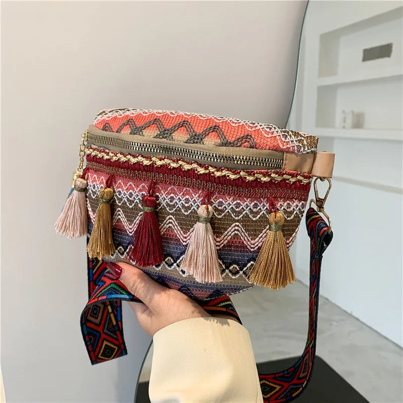 Ethnic Style Lady Saddle Bag Retro Tassel Small Bag