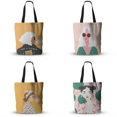 Girls Canvas Tote Bag Shoulder Canvas Shopping Bag