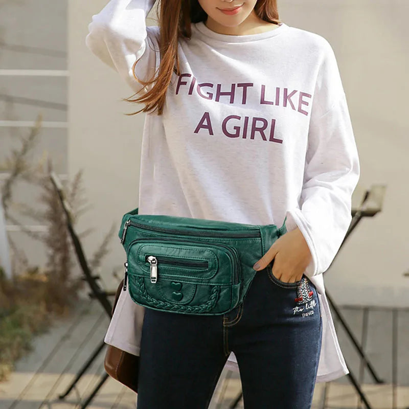 Retro Female Belt Bag Shoulder Crossbody Soft Leather Waist Bag