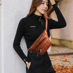 Retro Female Belt Bag Shoulder Crossbody Soft Leather Waist Bag