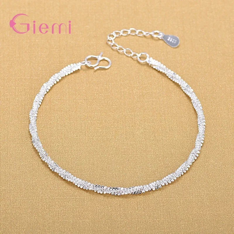 925 Silver Anklet Twisted Weave Chain for Women Girl