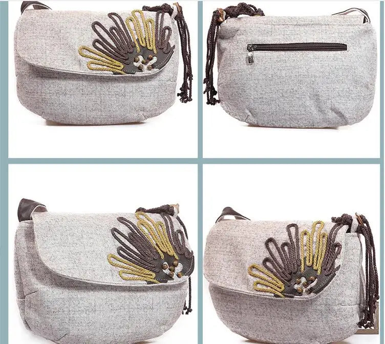Lady Casual Shoulder Bag Woven Crossbody Tassel Small Circular Bag