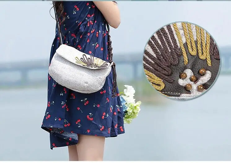 Lady Casual Shoulder Bag Woven Crossbody Tassel Small Circular Bag