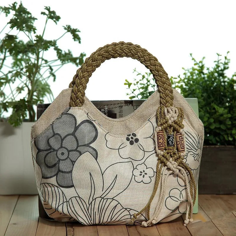Floral Printed Women Travel Bag, Versatile National Tassel Carrier