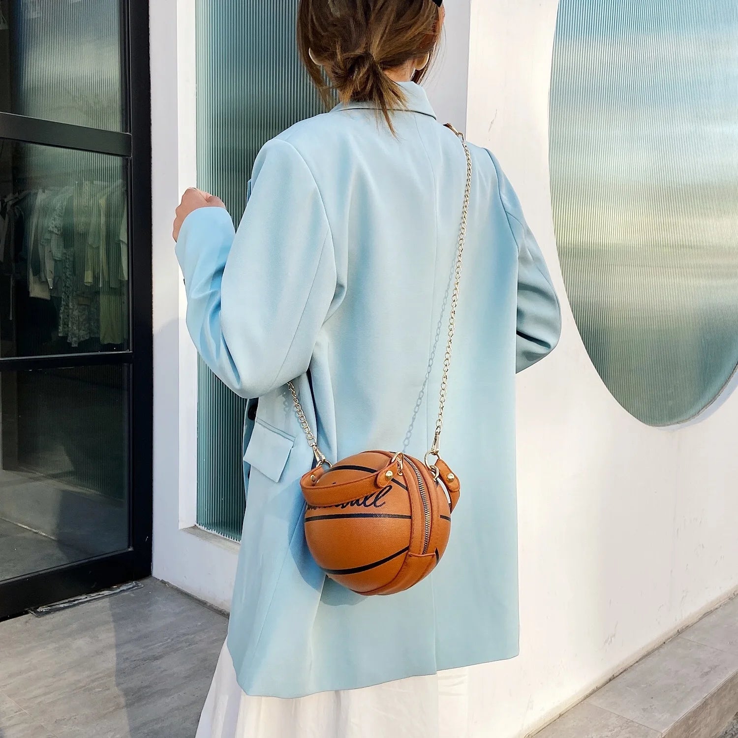 Basketball Shape Bags Women Chains Handbag Letter Shoulder Bags Female Mini