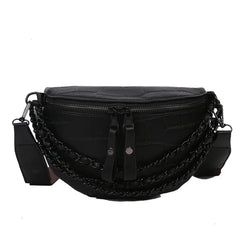 Women Waist Bag High Leather Chest Bag Chain Waist Pack