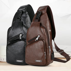 Men Leather USB Charging Casual Sports Backpack