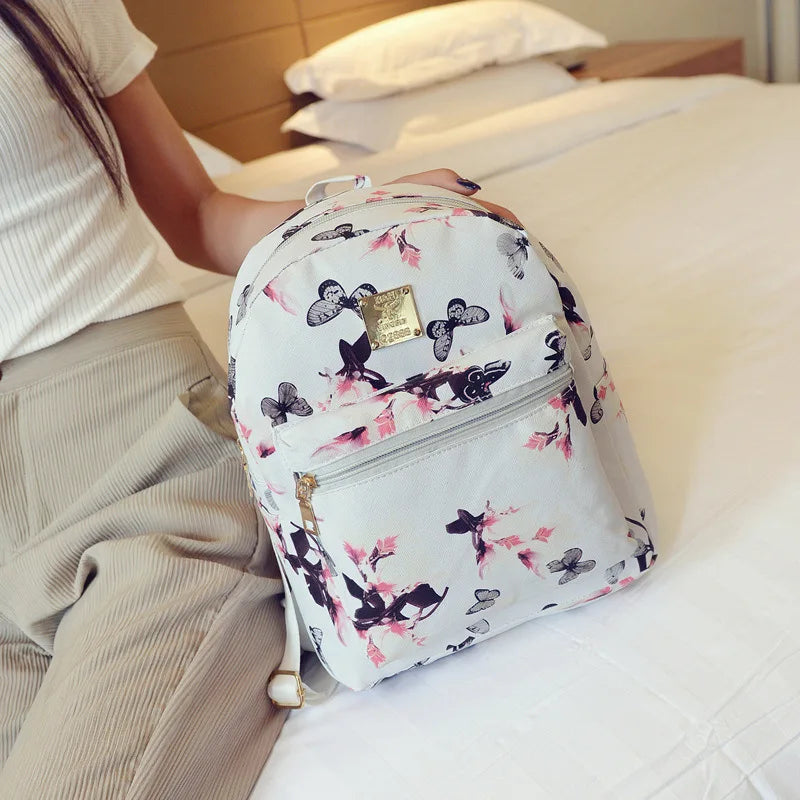Butterfly Flower Children Backpack Floral PU Leather Backpack
