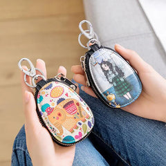 Cartoon Key Bag for Women Small Leather Key Wallet Zipper Pouch