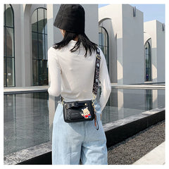 Bear Print Crossbody Bag Cartoon Design Small Square Purse for Women