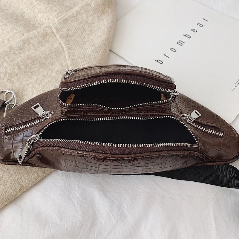 Chain Banana Waist Bag Belt Bag Women Waist Pack Pu Leather Chest Bag Belly Bag