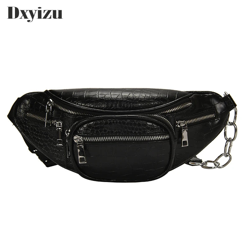 Chain Banana Waist Bag Belt Bag Women Waist Pack Pu Leather Chest Bag Belly Bag