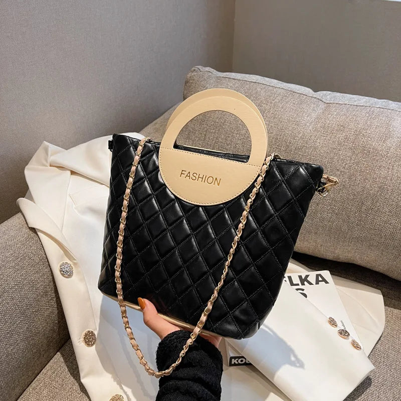 Patchwork Pu Leather Ladies Shoulder Bag Chain Strap Crossbody Bag
