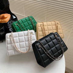 Chain Strap Shoulder Bag Square Ladies Handbags Plaid Pu Leather Crossbody Bags