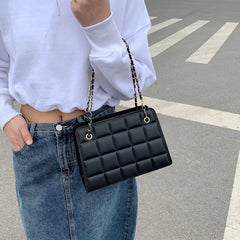 Chain Strap Shoulder Bag Square Ladies Handbags Plaid Pu Leather Crossbody Bags