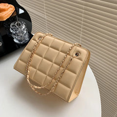 Chain Strap Shoulder Bag Square Ladies Handbags Plaid Pu Leather Crossbody Bags