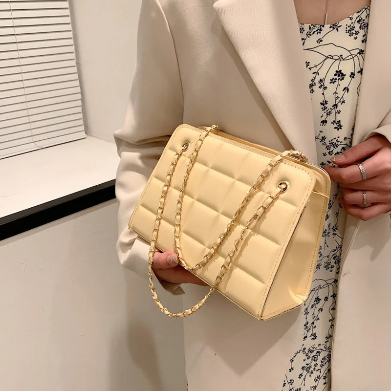 Chain Strap Shoulder Bag Square Ladies Handbags Plaid Pu Leather Crossbody Bags