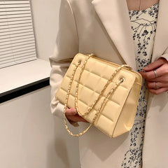Chain Strap Shoulder Bag Square Ladies Handbags Plaid Pu Leather Crossbody Bags