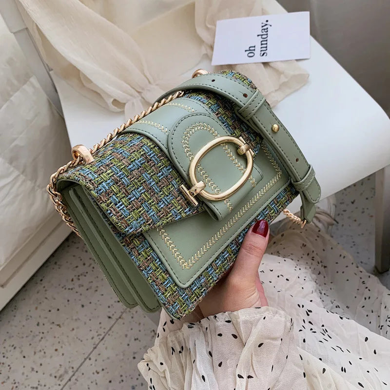 Women's Large Capacity Thread Splicing Retro Shoulder Bag
