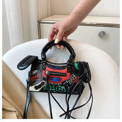 Locomotive Retro Graffiti High Leather Crossbody Bag For Women