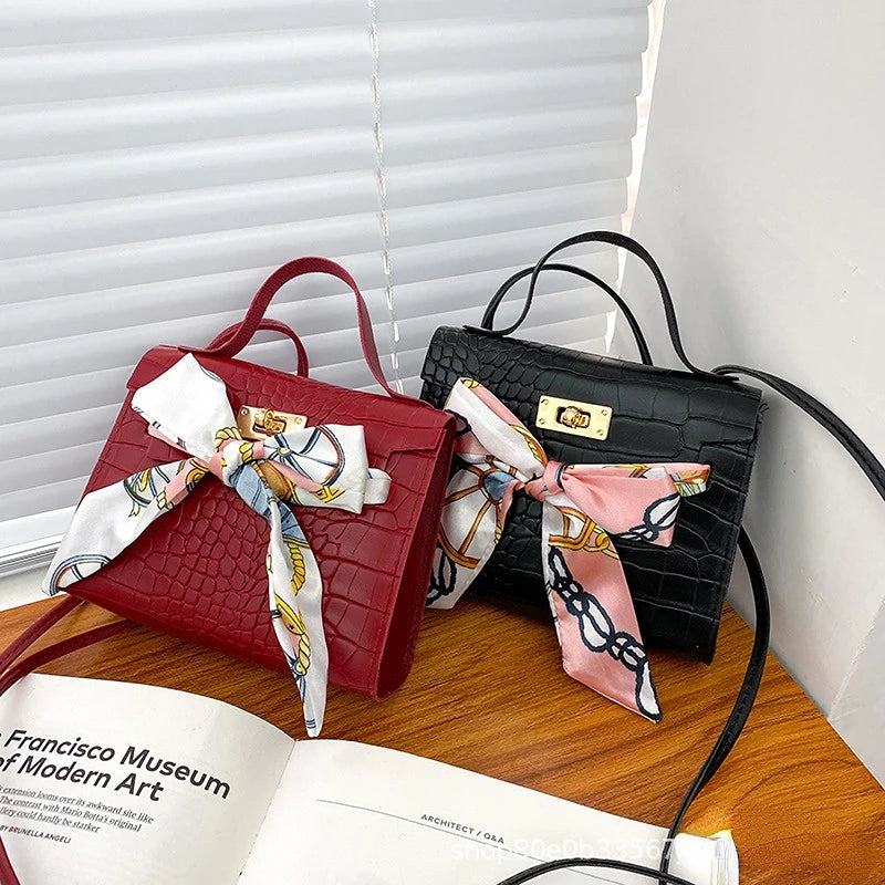 Crossbody Bag Women's Retro Fashionable Scarf Decoration Handbag