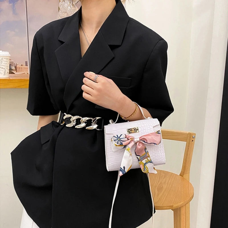 Crossbody Bag Women's Retro Fashionable Scarf Decoration Handbag