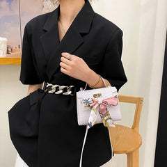 Crossbody Bag Women's Retro Fashionable Scarf Decoration Handbag