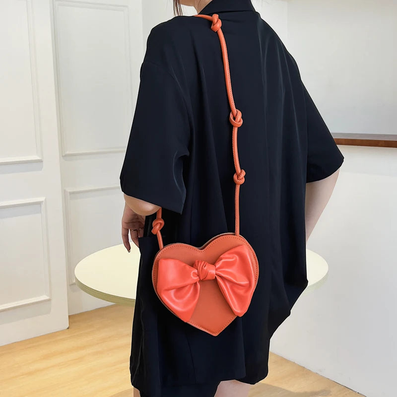 Love Heart Crossbody Bag with Bowknot Phone Bag