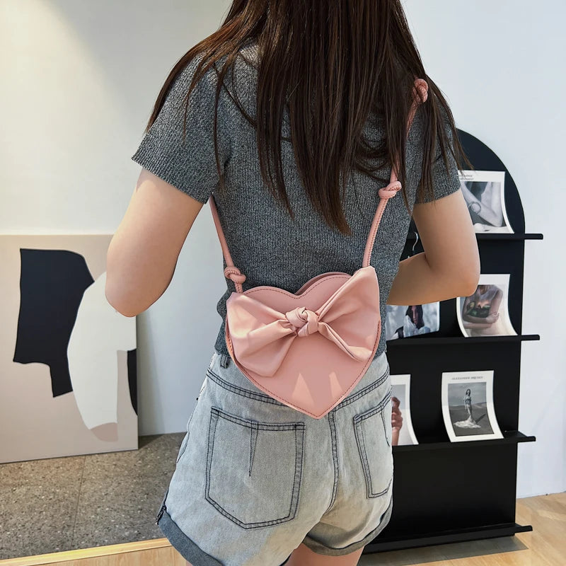 Love Heart Crossbody Bag with Bowknot Phone Bag