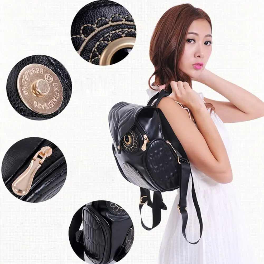 Owl Backpacks For Women Pu Leather School Bags Travel Backpack Teenagers Girls C