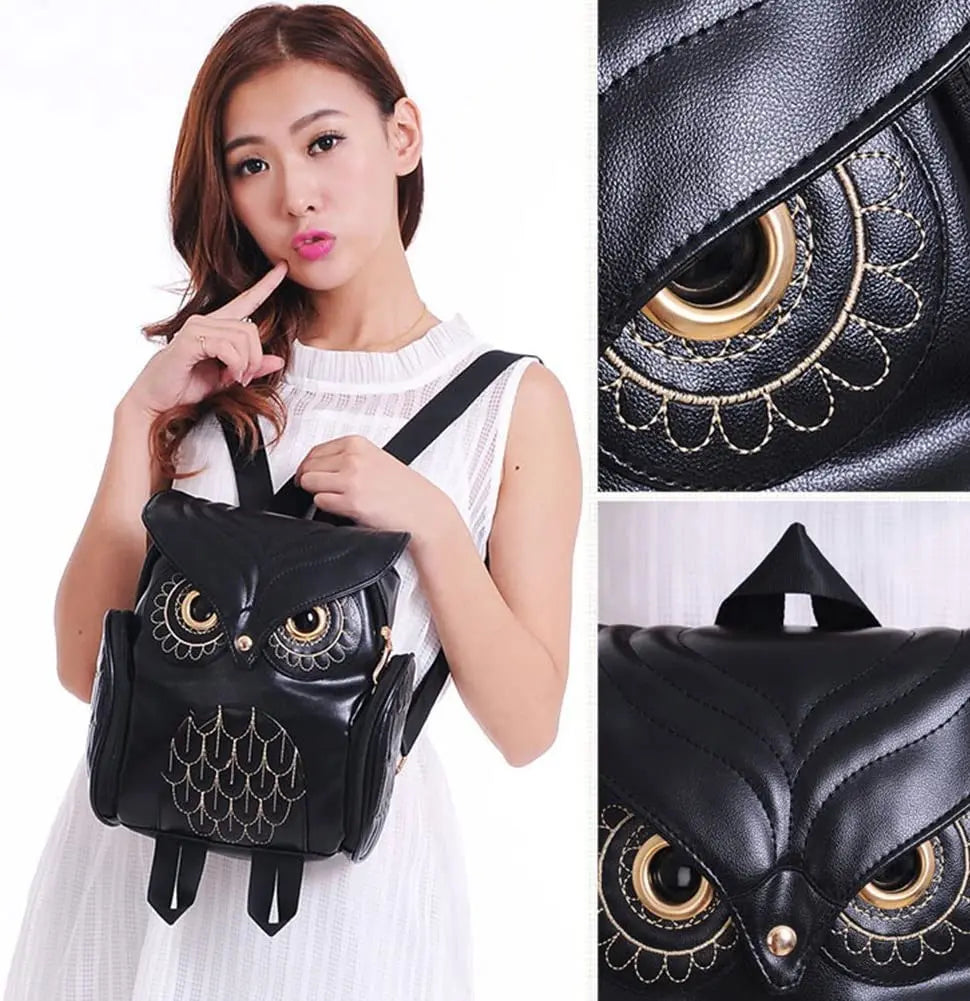 Owl Backpacks For Women Pu Leather School Bags Travel Backpack Teenagers Girls C