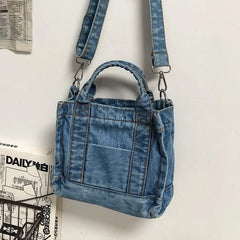 Denim Crossbody Bag Ladies Casual Jean Fabric PurseHandbag Casual Messenger