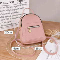 Women Solid Shoulders Small Backpack Daily Purse Mobile Phone Messenger Bag