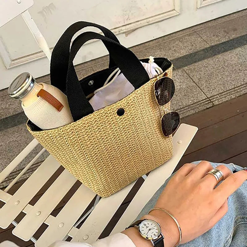 Ladies Straw Woven Handbag Women Beach Casual Tote Shoulder Bag