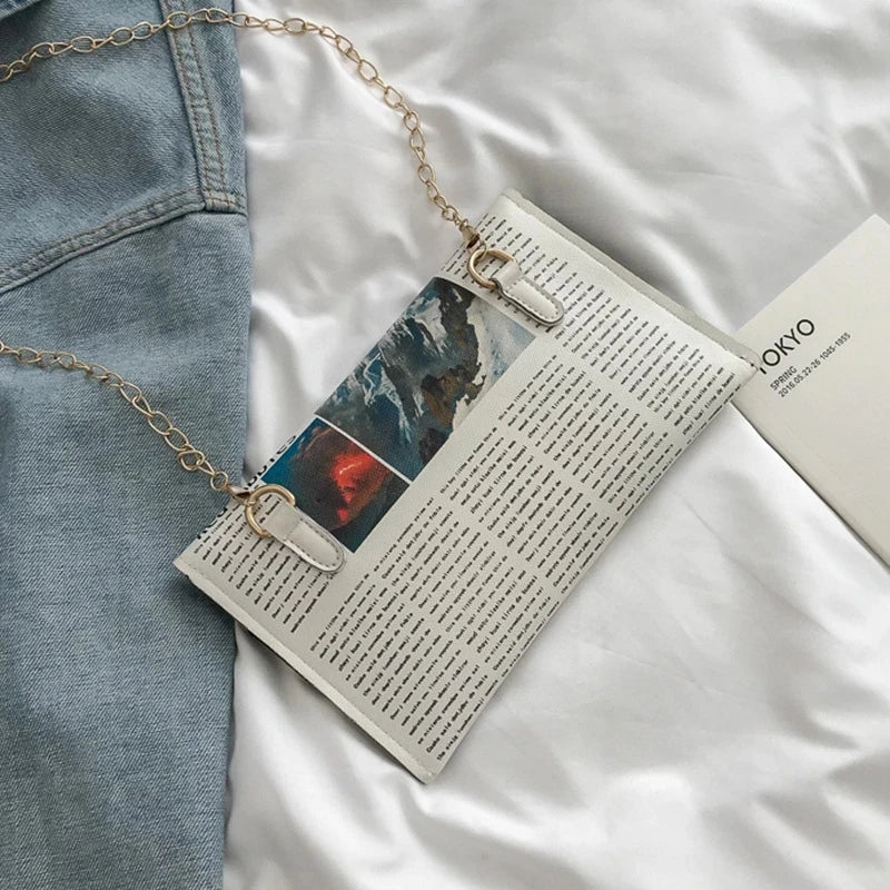 Inkjet Newspaper Clutch Chain Evening Bag