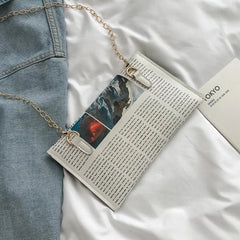 Inkjet Newspaper Clutch Chain Evening Bag
