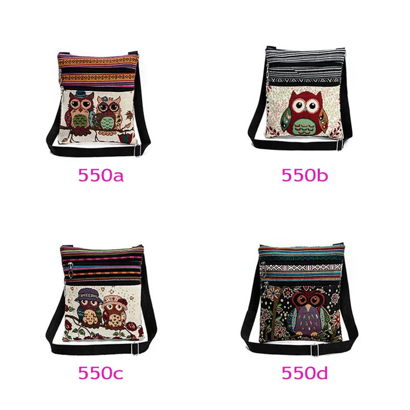 Ethnic Style Women Messenger Bag Owl Embroidered Shopping Girls Shoulder Bag