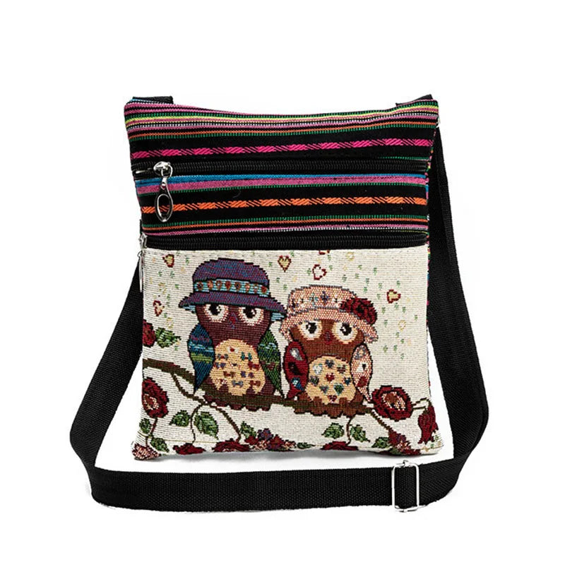 Ethnic Style Women Messenger Bag Owl Embroidered Shopping Girls Shoulder Bag