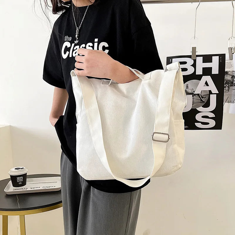 Female Canvas Tote Bag Ladies Shoulder Bag Casual Travel Satchel